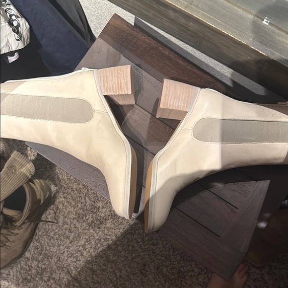 Cream Suede Ankle Booties with Elastic Side Panels - Picture 2 of 5